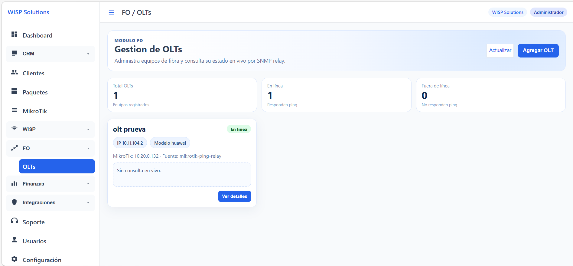 Vista del módulo FO