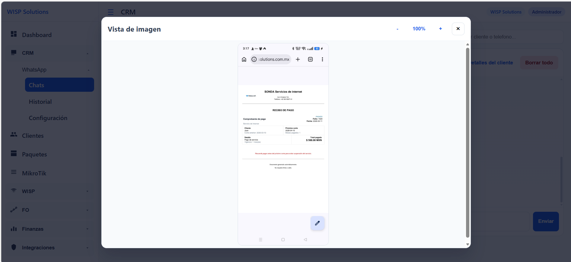 Vista adicional del CRM de WhatsApp
