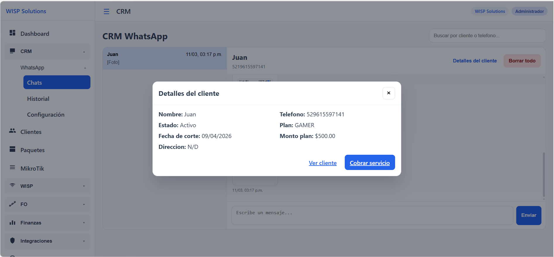 Vista adicional de avisos de WhatsApp