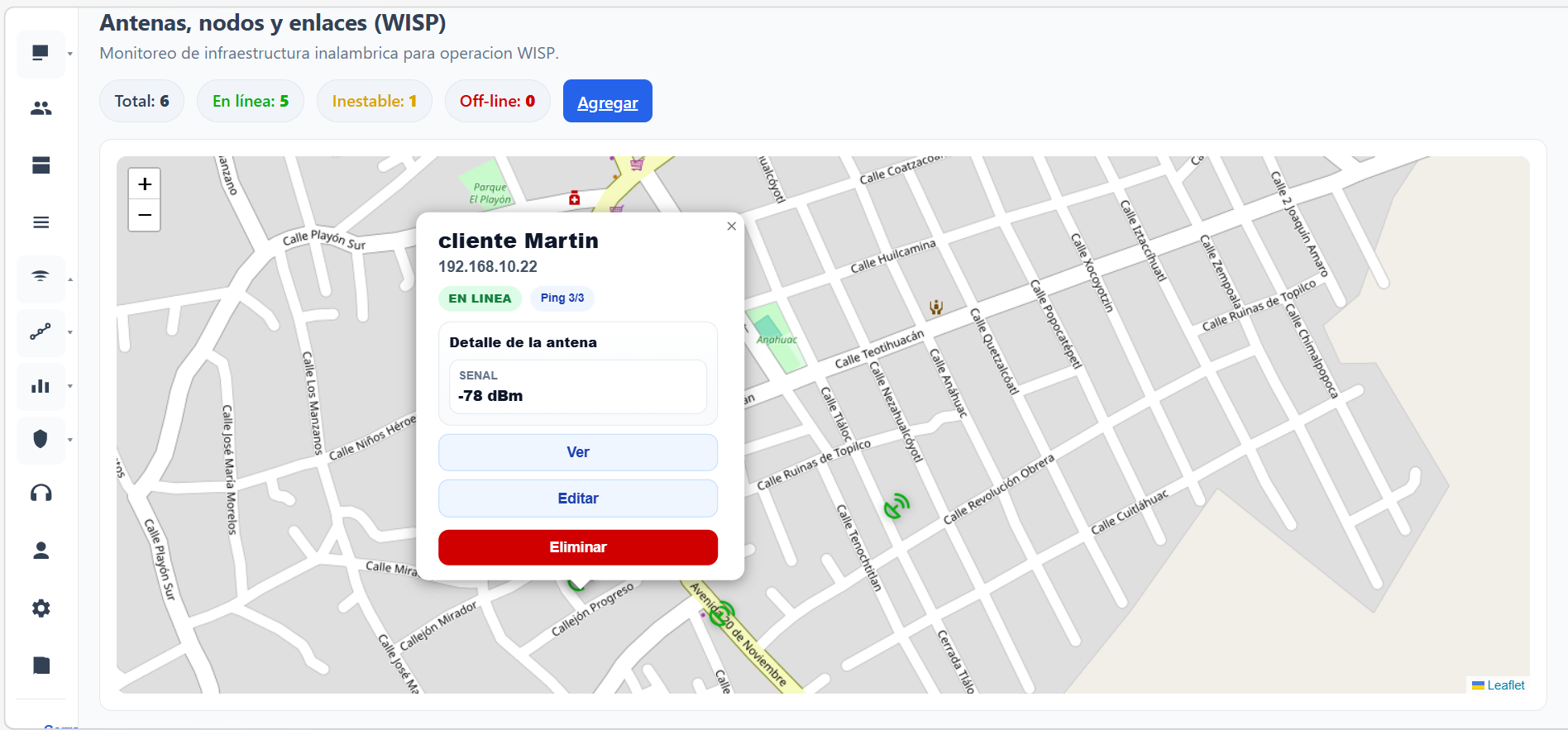 Vista del módulo WISP