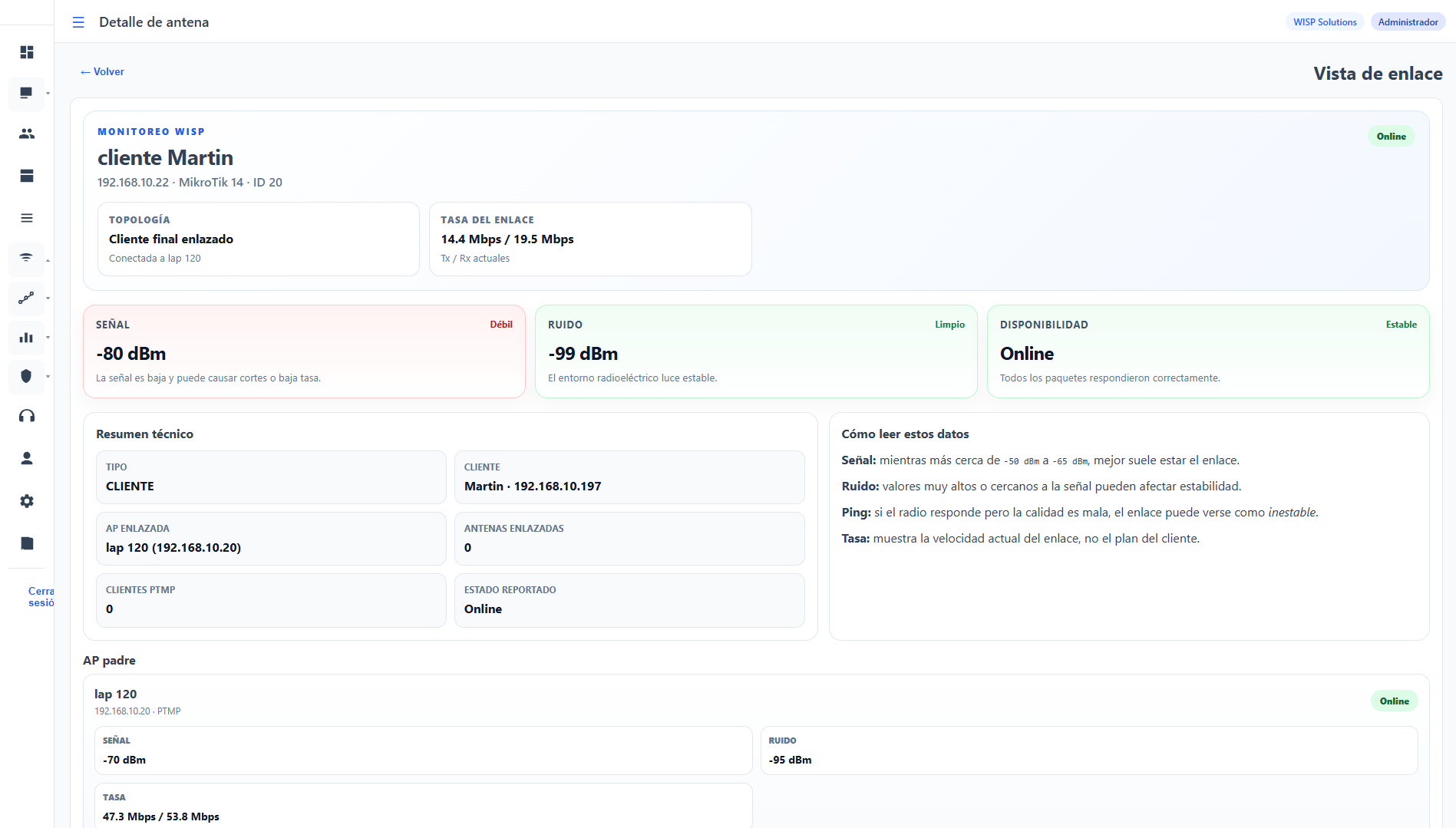 Vista adicional del módulo WISP